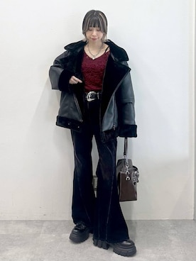 「PAGEBOY（ページボーイ）のレースアップトラックブーツ（ブーツ、ブラック系）」を使った、matsuさん（レディース・156cm）の秋コーディネート