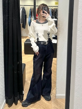 「PAGEBOY（ページボーイ）のレースアップリブロングスリーブ×タンクSET（ニット/セーター、ホワイト系）」を使った、matsuさん（レディース・156cm）の秋コーディネート