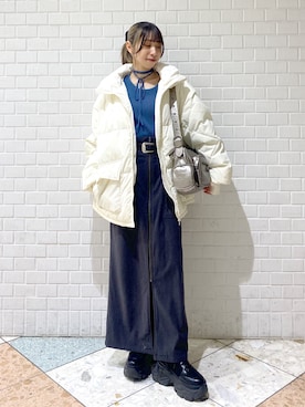 「リブニット」｜「アイテム（ブルゾン）」を使った、matsuさん（レディース・156cm）の冬コーディネート