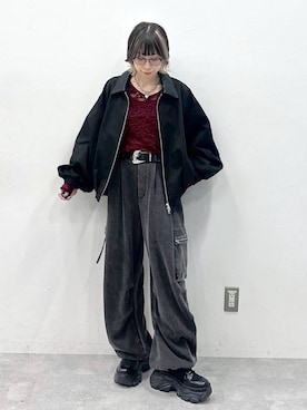 「PAGEBOY（ページボーイ）のヴィンテージバックルベルト2（ベルト、ブラック系）」を使った、matsuさん（レディース・156cm）の秋コーディネート