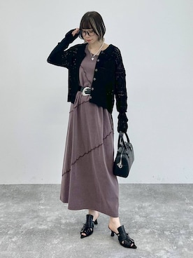 「PAGEBOY（ページボーイ）のヴィンテージバックルベルト（ベルト、ブラック系）」を使った、matsuさん（レディース・156cm）の春コーディネート