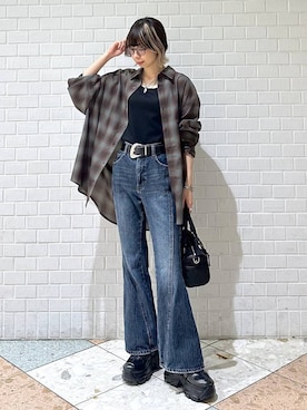 「PAGEBOY（ページボーイ）の【2WAY仕様】スタッズミニボストンバッグ（ショルダーバッグ、ブラック系）」を使った、matsuさん（レディース・156cm）の夏コーディネート
