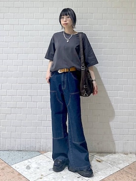 「PAGEBOY（ページボーイ）のヴィンテージバックルベルト（ベルト、ブラック系）」を使った、matsuさん（レディース・156cm）の春コーディネート