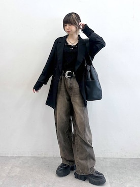 「PAGEBOY（ページボーイ）のレースアップトラックブーツ（ブーツ、ブラック系）」を使った、matsuさん（レディース・156cm）の夏コーディネート