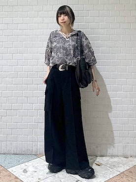 「PAGEBOY（ページボーイ）のプラットチャンキースニーカー（スニーカー、ブラック系）」を使った、matsuさん（レディース・156cm）の夏コーディネート