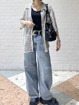 「PAGEBOY（ページボーイ）のカップツキFITキャミ（キャミソール、ブラック系）」を使った、matsuさん（レディース・156cm）の春コーディネート