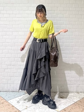 「PBLIM（ページボーイリム）の【PBLIM】2WAYボストンバッグ（ボストンバッグ、ブラウン系）」を使った、matsuさん（レディース・156cm）の春コーディネート