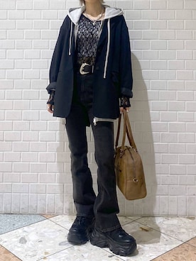 「PAGEBOY（ページボーイ）の【セットアップ対応】チェックMIXジャケット 《2サイズ展開》（テーラードジャケット）」を使った、matsuさん（レディース・156cm）の秋コーディネート