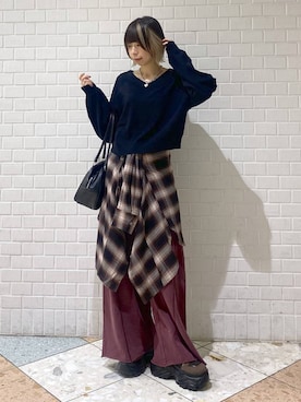 「PAGEBOY（ページボーイ）の【選べる着丈/前後2WAY/マシンウォッシャブル】マルチWAYネックプルオーバー/ニット（ニット/セーター）」を使った、matsuさん（レディース・156cm）の秋コーディネート