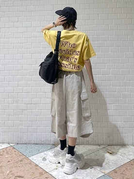 「PAGEBOY（ページボーイ）のプラットチャンキースニーカー（スニーカー、ホワイト系）」を使った、matsuさん（レディース・156cm）の夏コーディネート