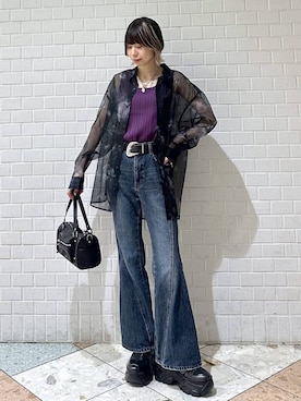 「PAGEBOY（ページボーイ）の【2WAY仕様】スタッズミニボストンバッグ（ショルダーバッグ、ブラック系）」を使った、matsuさん（レディース・156cm）の夏コーディネート