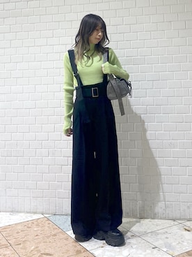 「リブニット」｜「アイテム（スラックス）」を使った、matsuさん（レディース・156cm）の秋コーディネート