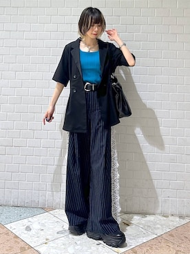 「PAGEBOY（ページボーイ）のプラットチャンキースニーカー（スニーカー、ブラック系）」を使った、matsuさん（レディース・156cm）の夏コーディネート