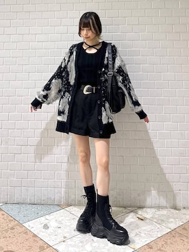 「PAGEBOY（ページボーイ）のレースアップソックスブーツ（ブーツ、ブラック系）」を使った、matsuさん（レディース・156cm）の夏コーディネート