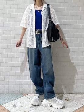 「PAGEBOY（ページボーイ）のプラットチャンキースニーカー（スニーカー、ホワイト系）」を使った、matsuさん（レディース・156cm）の夏コーディネート