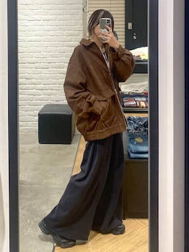 「PAGEBOY（ページボーイ）のサイドタックルーズウラケパンツ/イージーパンツ【4color・2size】（スウェットパンツ）」を使った、matsuさん（レディース・156cm）の秋コーディネート