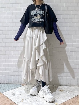 「PAGEBOY（ページボーイ）のプラットチャンキースニーカー（スニーカー、ホワイト系）」を使った、matsuさん（レディース・156cm）の春コーディネート