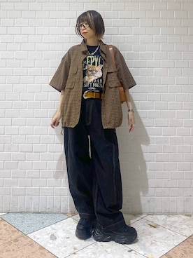「アイテム（シャツ/ブラウス、ブラウン系）」を使った、matsuさん（レディース・156cm）の夏コーディネート