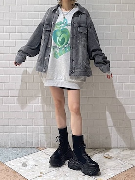 「PAGEBOY（ページボーイ）のレースアップソックスブーツ（ブーツ、ブラック系）」を使った、matsuさん（レディース・156cm）の春コーディネート