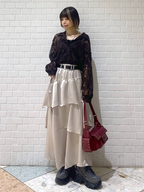 pageboy ライトフェイクレザーティアードスカート　黒　定価13,200円 ライトフェイクレザーティアードスカート | [公式]ページボーイ