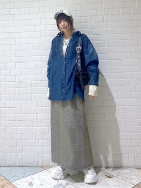 「ナロースカート」｜「アイテム（キャップ）」を使った、matsuさん（レディース・156cm）の冬コーディネート