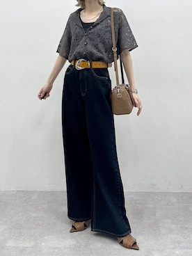 「PAGEBOY（ページボーイ）のWEB限定アイテム/レースバンドカラーシャツ（シャツ/ブラウス、グレー系）」を使った、matsuさん（レディース・156cm）の春コーディネート