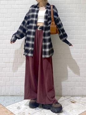 「PAGEBOY（ページボーイ）のサイドタックルーズウラケパンツ/イージーパンツ【4color・2size】（スウェットパンツ）」を使った、matsuさん（レディース・156cm）の夏コーディネート