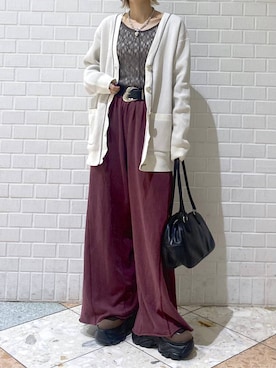 「PAGEBOY（ページボーイ）のサイドタックルーズウラケパンツ/イージーパンツ【4color・2size】（スウェットパンツ）」を使った、matsuさん（レディース・156cm）の秋コーディネート