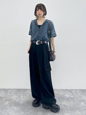 「PAGEBOY（ページボーイ）のプラットチャンキースニーカー（スニーカー、ブラック系）」を使った、matsuさん（レディース・156cm）の夏コーディネート