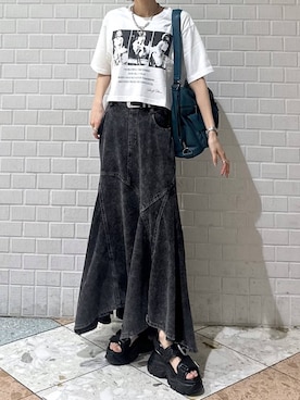 「PAGEBOY（ページボーイ）のモードバックルベルト3（ベルト、ブラック系）」を使った、matsuさん（レディース・156cm）の夏コーディネート