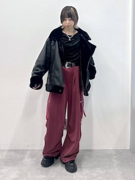 「PAGEBOY（ページボーイ）のレースアップトラックブーツ（ブーツ、ブラック系）」を使った、matsuさん（レディース・156cm）の秋コーディネート