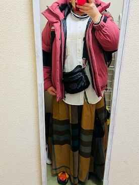「アイテム（ダウンジャケット/コート、ピンク系）」を使った、gajugonさん（レディース・159cm）の春コーディネート