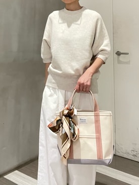 「かぐれ（カグレ）のコットンクロップドパンツ（その他パンツ、ホワイト系）」を使った、iseさん（レディース・157cm）の春コーディネート