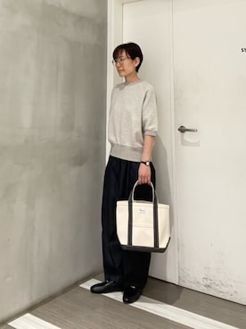 「かぐれ（カグレ）のコットンリヨセル半袖スウェット（スウェット、グレー系）」を使った、iseさん（レディース・157cm）の春コーディネート