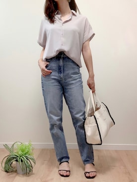 「ハイウエストストレートジーンズ」｜こまさん（レディース・157cm）の夏コーディネート