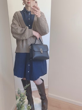 「Honeys（ハニーズ）のアイテム（シャツワンピース）」を使った、こまさん（レディース・157cm）の秋コーディネート