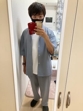 「RAGEBLUE（レイジブルー）の＜SET-UP/セットアップ＞オープンカラーシャツ×イージーパンツ/956890（シャツ/ブラウス、ブルー系）」を使った、かなたさん（メンズ・163cm）の夏コーディネート