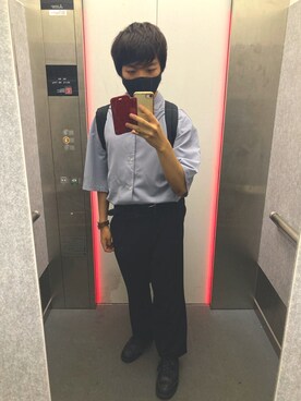 「HARE（ハレ）のトロミトラウザー(HARE)（その他パンツ、ブラック系）」を使った、かなたさん（メンズ・163cm）の夏コーディネート