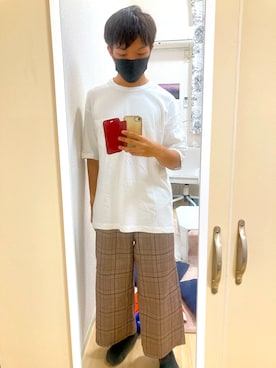 「GU（ジーユー）のアイテム（シャツ/ブラウス、ホワイト系）」を使った、かなたさん（メンズ・163cm）の秋コーディネート
