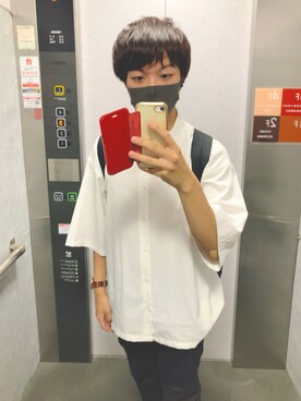 「WEGO（ウィゴー）のWEGO/イージーケアビッグ半袖シャツ（シャツ/ブラウス、ホワイト系）」を使った、かなたさん（メンズ・163cm）の夏コーディネート