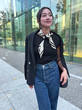 「アイテム（ポケットチーフ）」を使った、yuuriさん（レディース・154cm）の秋コーディネート