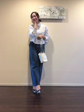 「アイテム（パンプス、ブルー系）」を使った、yuuriさん（レディース・154cm）の秋コーディネート