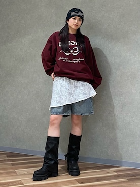 「EMODA（エモダ）のアイテム（スウェット）」を使った、藤吉希羅々さん（レディース・160cm）の冬コーディネート