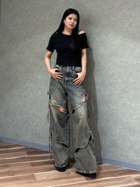 「EMODA（エモダ）のサイドオープンバルキーサンダル（サンダル）」を使った、藤吉希羅々さん（レディース・160cm）の春コーディネート