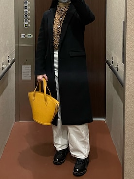 「花柄」｜「アイテム（チェスターコート）」を使った、ⓝさん（レディース・158cm）の冬コーディネート