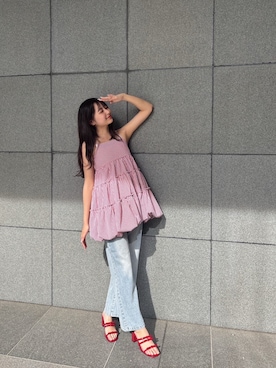 「アイテム（その他シューズ、レッド系）」を使った、さきみゆさん（レディース・160cm）の春コーディネート