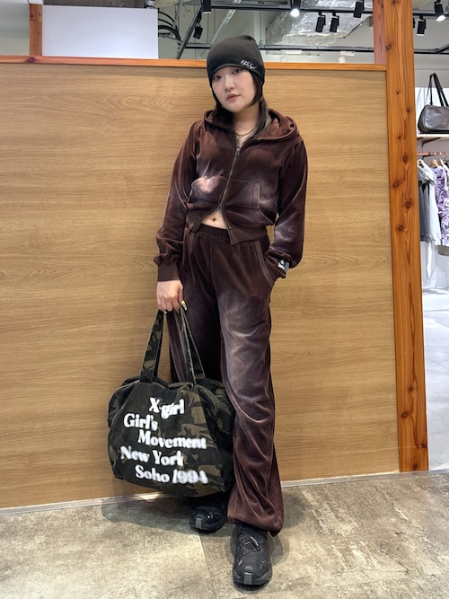 FADED VELOUR COMPACT ZIP UP HOODIE（パーカー）｜X-girl（エックス