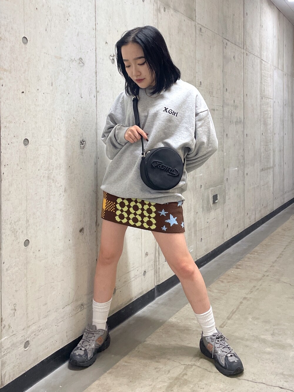 X-girl（エックスガール）の「MULTI PATTERN KNIT MINI SKIRT