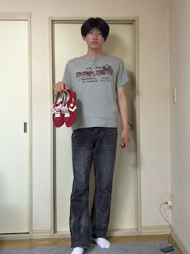 「3.3 Field Trip （3.3フィールドトリップ）の3.3 Field Trip／ウォッシュフレアデニム（デニムパンツ、ブラック系）」を使った、ænsk(🇰🇷fashion) さん（メンズ・183cm）の夏コーディネート