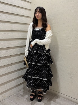 「one after another NICE CLAUP(ワンアフターアナザーナイスクラップ)のビジュースタッズ付きキルティングサンダル(Sandals、ブラック系)」を使った、Rio【 骨スト / ブルベ夏 】さん(レディース・163cm)の夏コーディネート